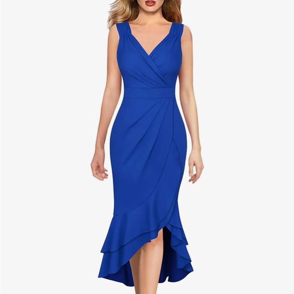 VFSHOW Womens Vintage Ruched Wrap V Neck Cocktail
